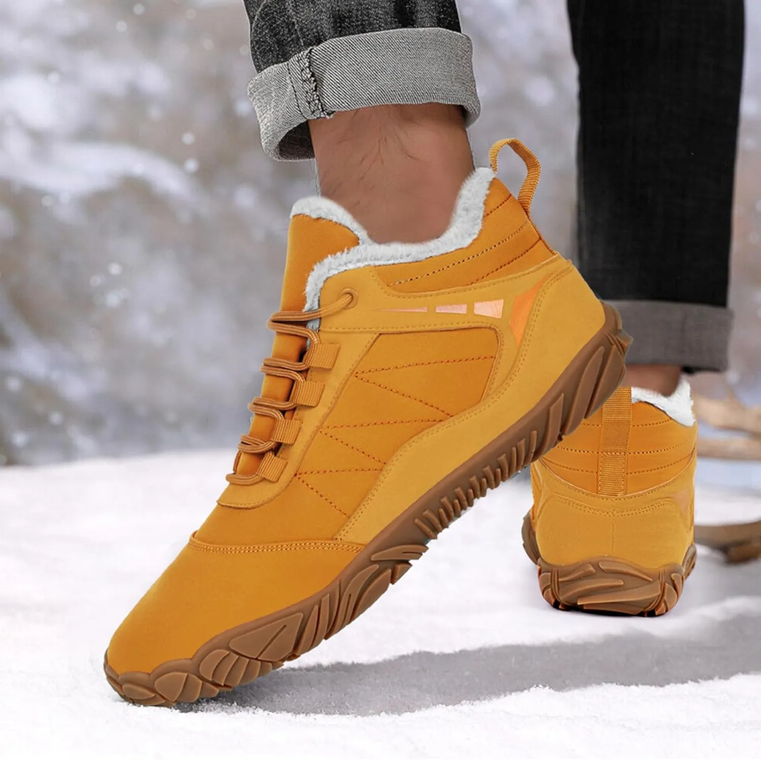 Winter Snow Boots for Women Men Hike Barefoot Shoes Minimalist Winter Snow Boots Zero Drop & Wide Toe Box & Waterproof Fur Lining Snow Booties Warm Hike Shoes