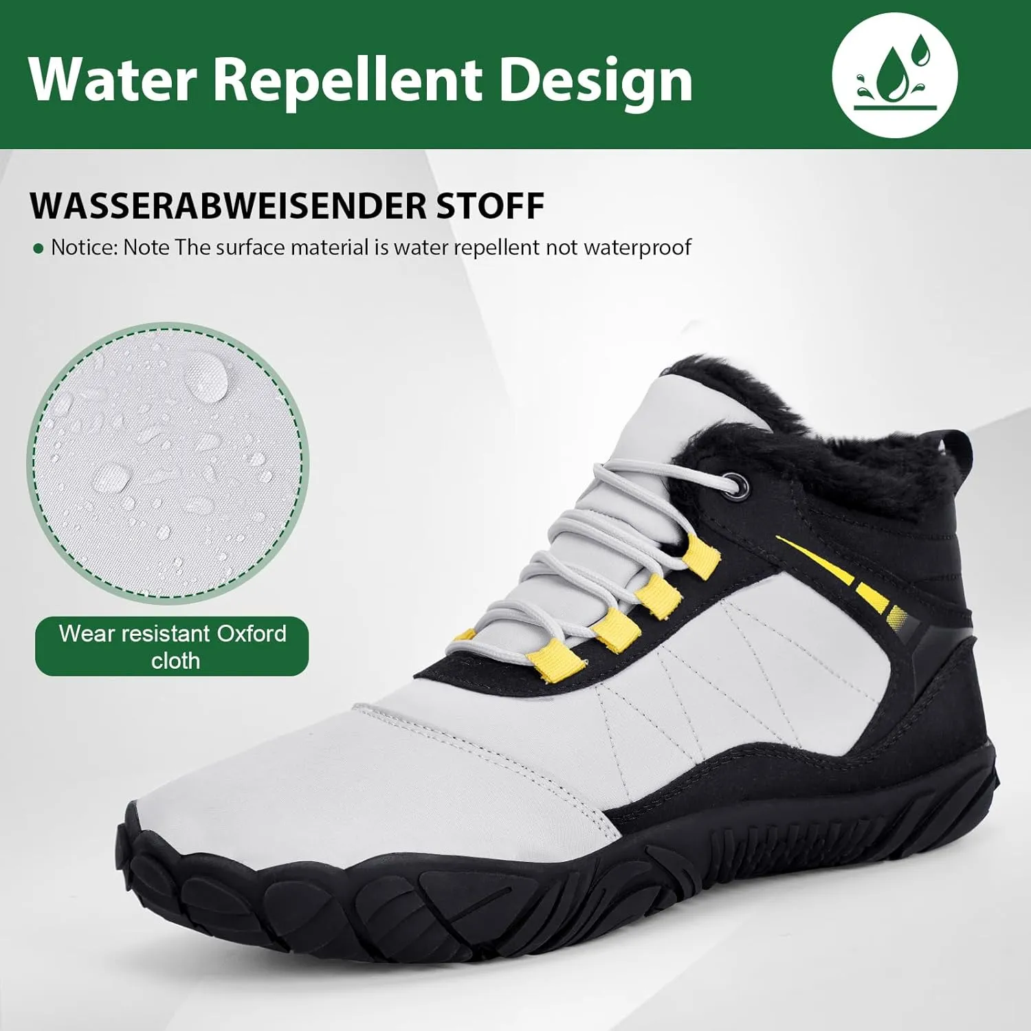 Winter Snow Boots for Women Men Hike Barefoot Shoes Minimalist Winter Snow Boots Zero Drop & Wide Toe Box & Waterproof Fur Lining Snow Booties Warm Hike Shoes