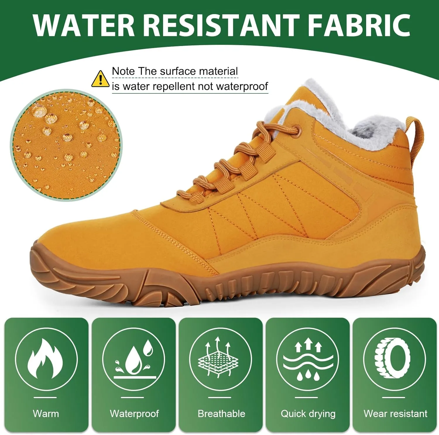 Winter Snow Boots for Women Men Hike Barefoot Shoes Minimalist Winter Snow Boots Zero Drop & Wide Toe Box & Waterproof Fur Lining Snow Booties Warm Hike Shoes