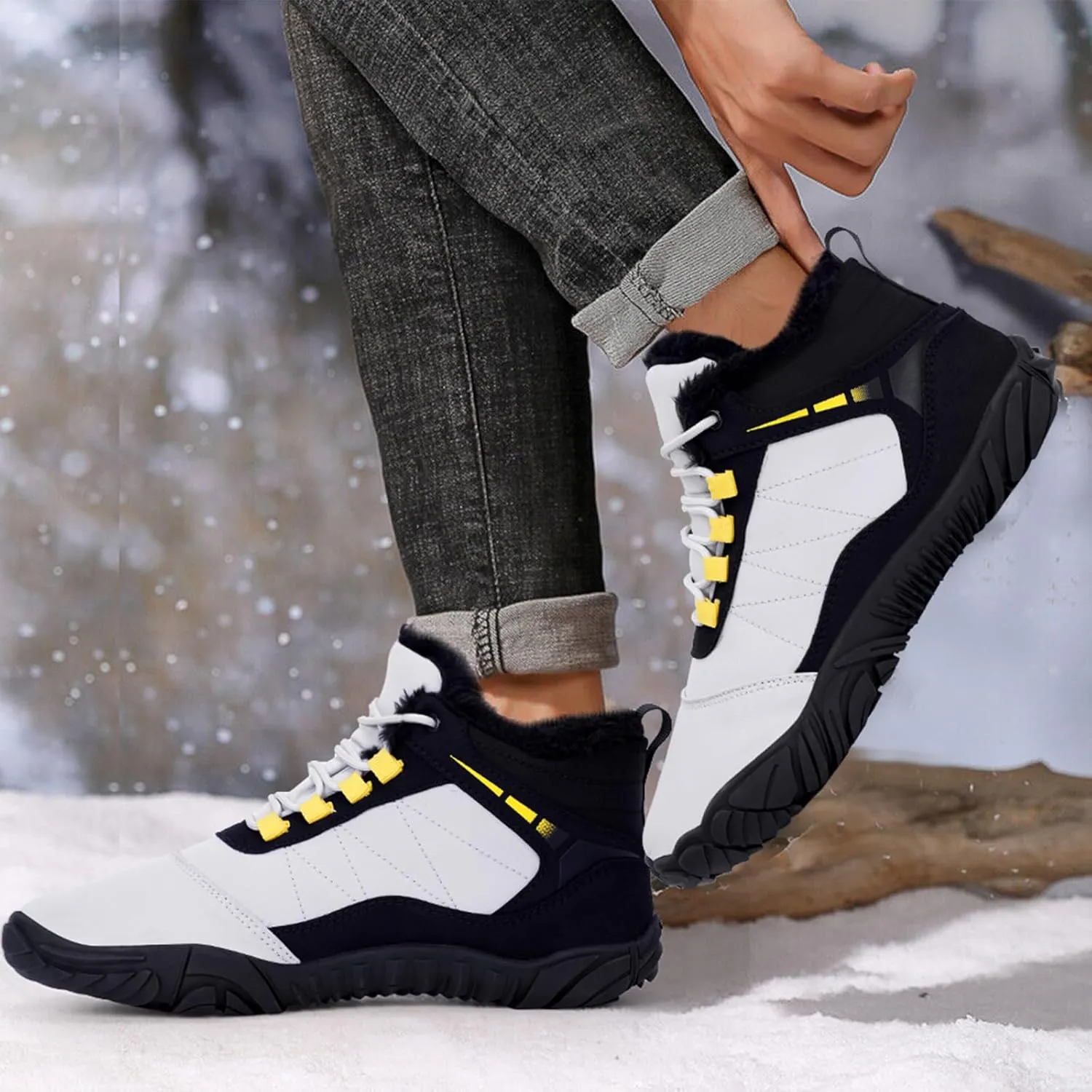 Winter Snow Boots for Women Men Hike Barefoot Shoes Minimalist Winter Snow Boots Zero Drop & Wide Toe Box & Waterproof Fur Lining Snow Booties Warm Hike Shoes