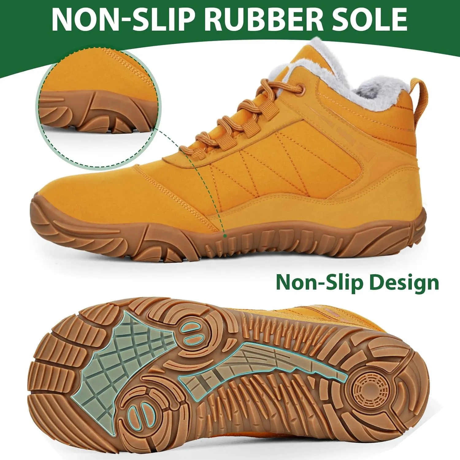 Winter Snow Boots for Women Men Hike Barefoot Shoes Minimalist Winter Snow Boots Zero Drop & Wide Toe Box & Waterproof Fur Lining Snow Booties Warm Hike Shoes