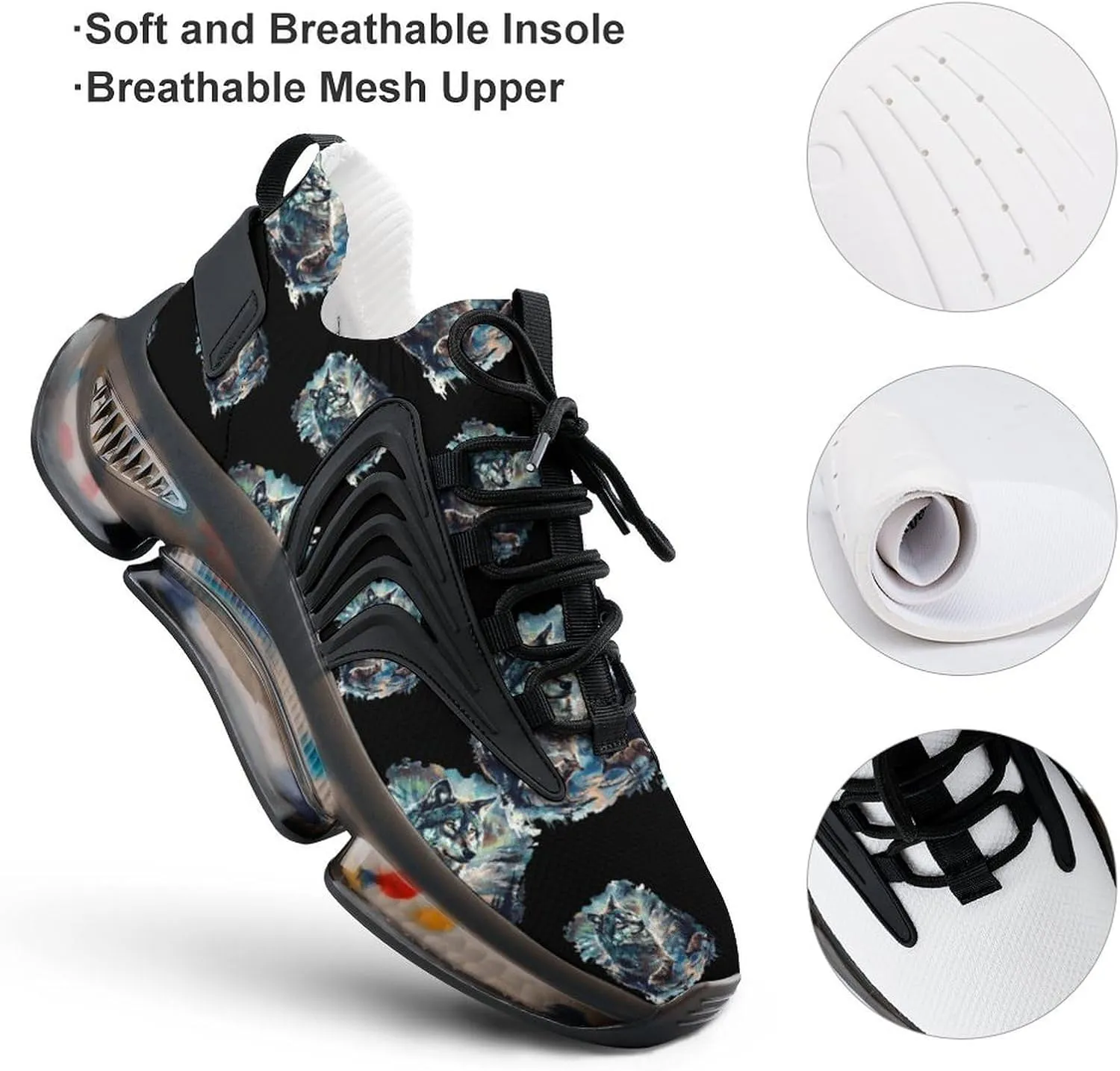 Wolf and Deer Men's Running Shoes Lightweight Walking Shoe Breathable Sneaker