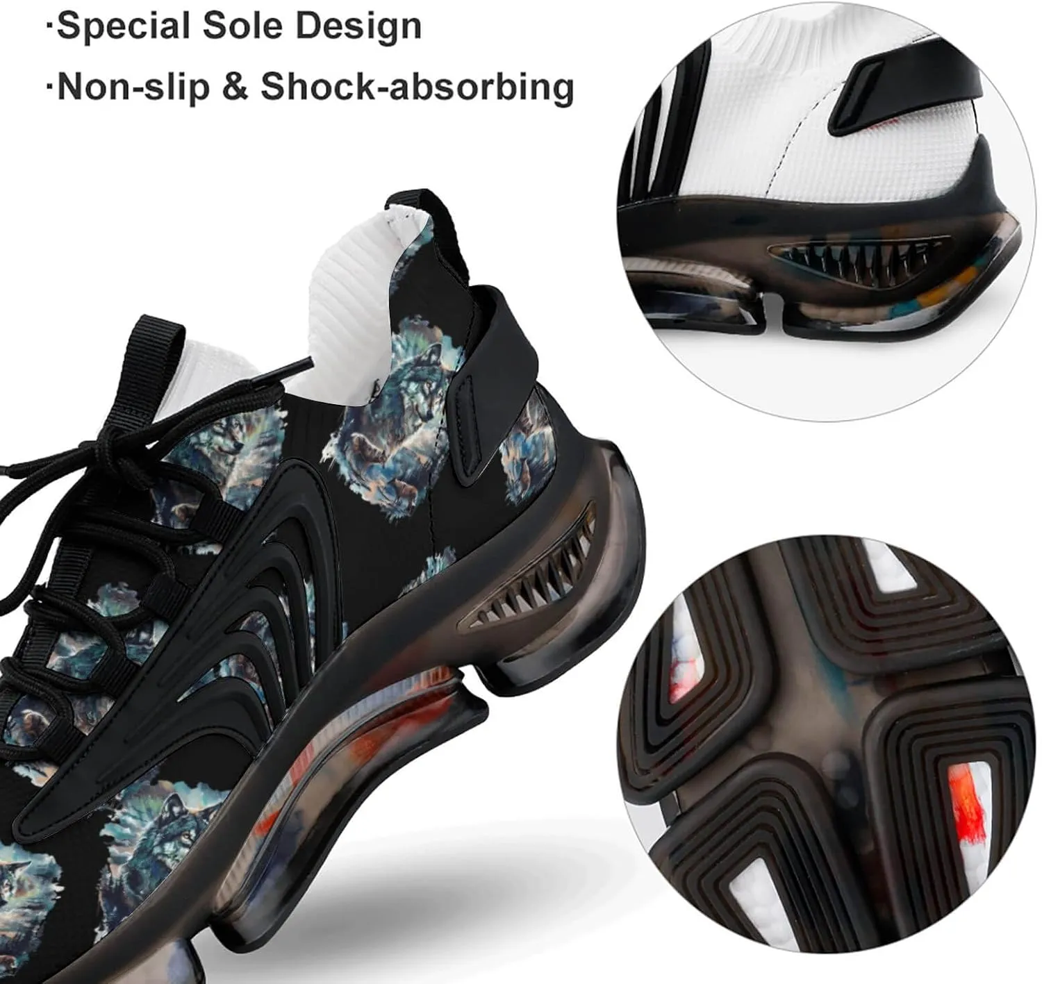 Wolf and Deer Men's Running Shoes Lightweight Walking Shoe Breathable Sneaker
