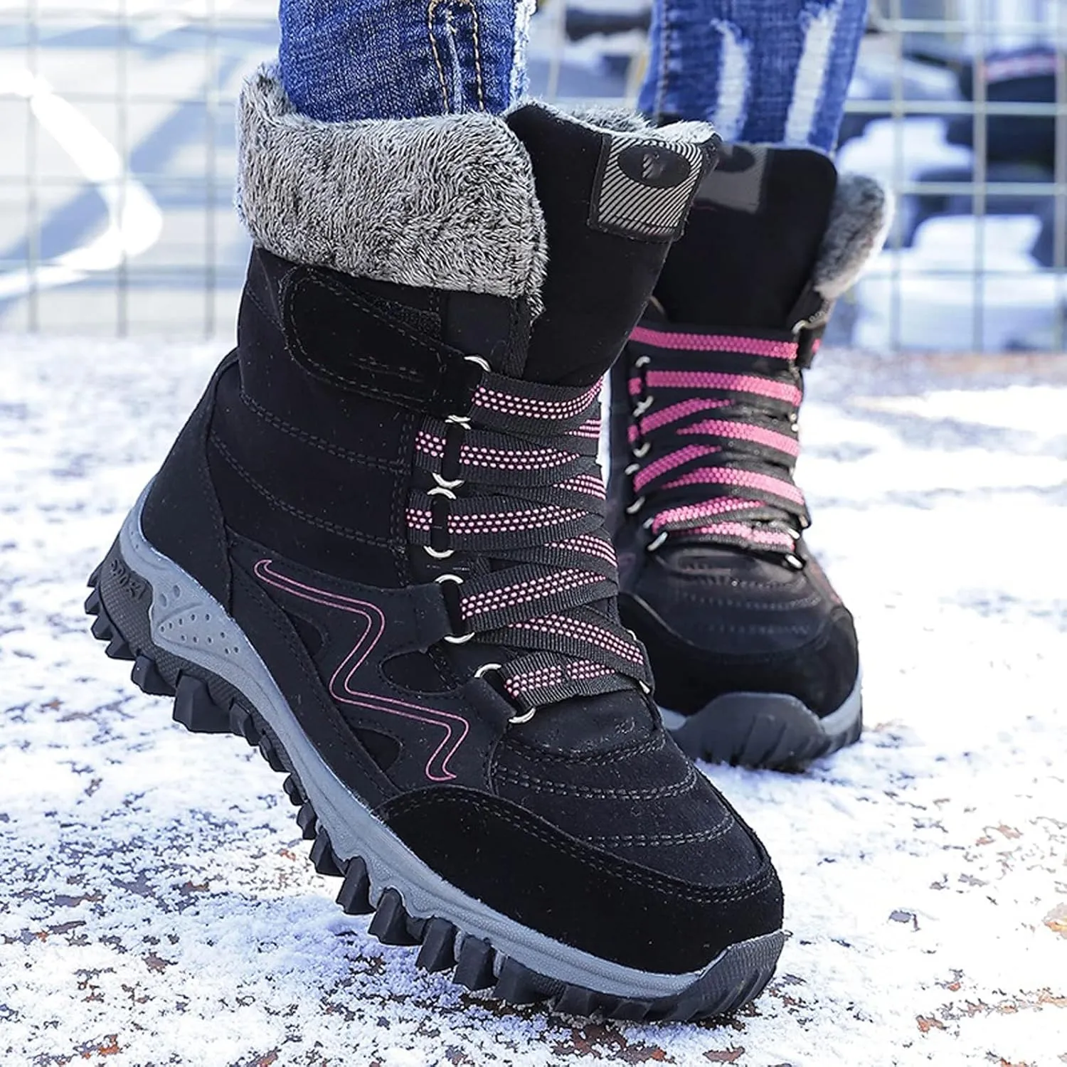 Womens Boots Women Snow Boots Winter Warm Push Boots Women Platform Female Wedge Waterproof rubber hiking boots
