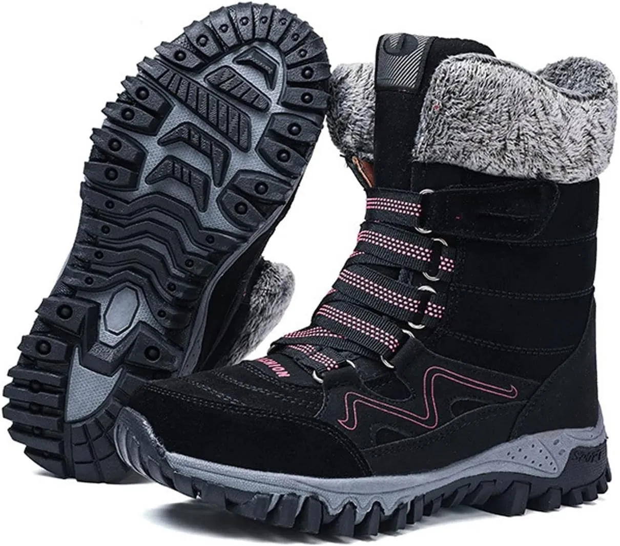 Womens Boots Women Snow Boots Winter Warm Push Boots Women Platform Female Wedge Waterproof rubber hiking boots