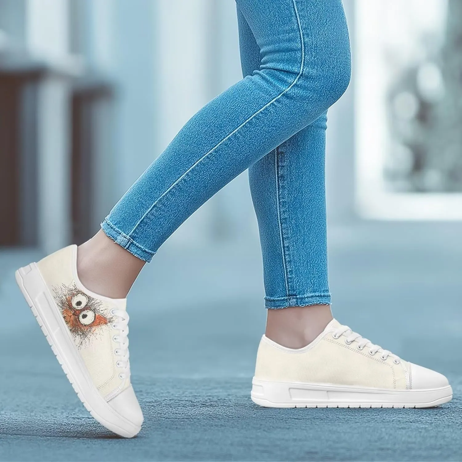 Women's Lace Up Low Top Canvas Shoes Fashion Casual Round Toe Sneakers Hands Free No Laces Barefoot Shoes US5.5-13.5