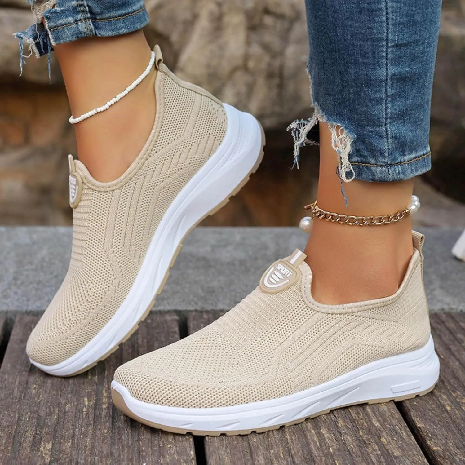 Women's Shoes Loafers for Women Casual Womens Comfortable & Lightweight Loafers Slip On Sneakers Flat Breathable Mesh Summer Walking Shoes with Non Slip Soft Sole,Comfy All Day Footwear for Female