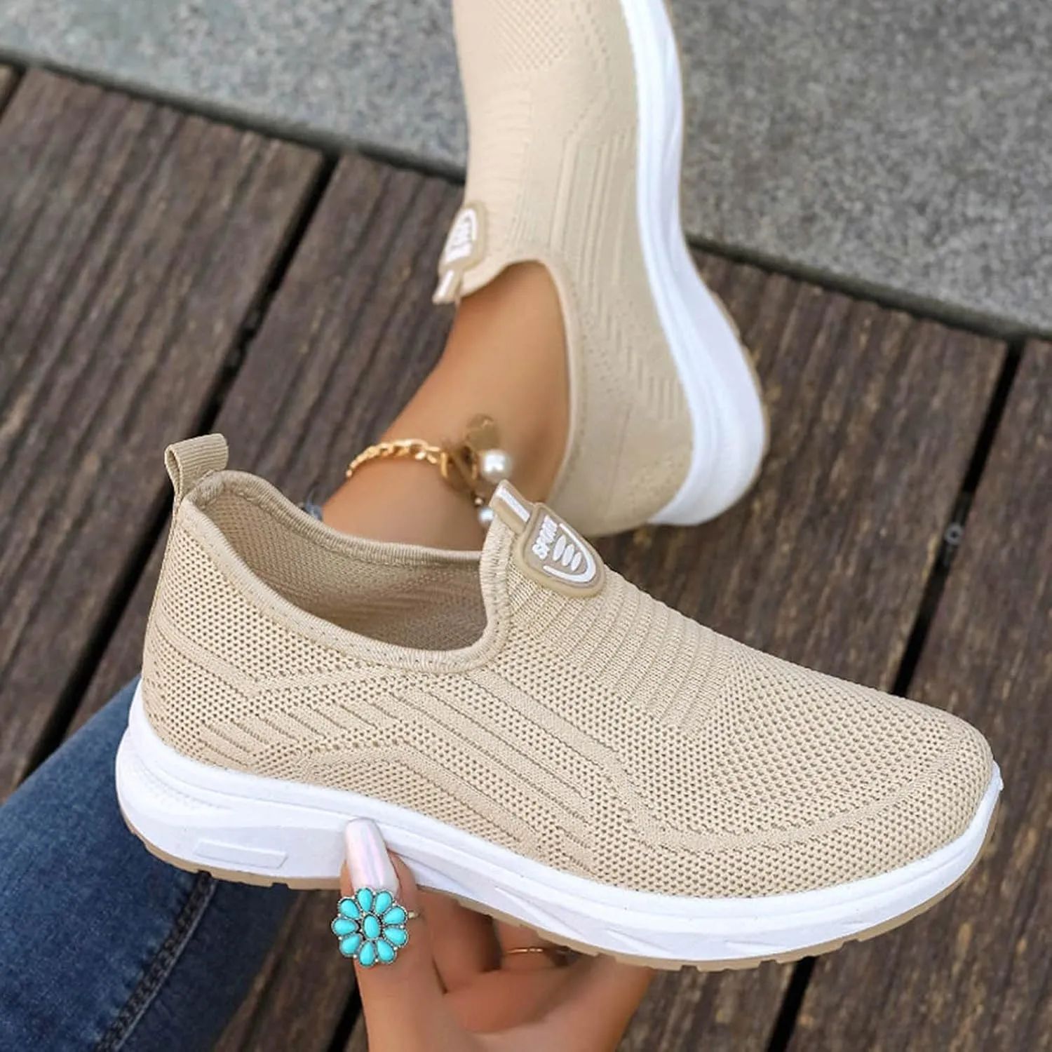 Women's Shoes Loafers for Women Casual Womens Comfortable & Lightweight Loafers Slip On Sneakers Flat Breathable Mesh Summer Walking Shoes with Non Slip Soft Sole,Comfy All Day Footwear for Female