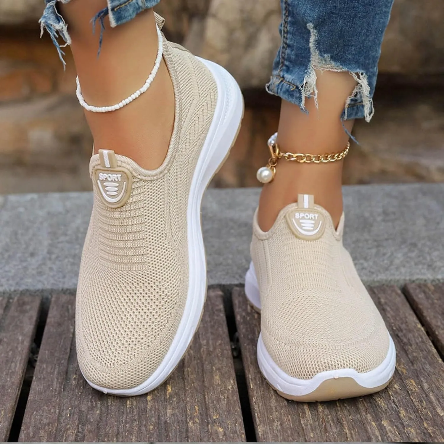 Women's Shoes Loafers for Women Casual Womens Comfortable & Lightweight Loafers Slip On Sneakers Flat Breathable Mesh Summer Walking Shoes with Non Slip Soft Sole,Comfy All Day Footwear for Female