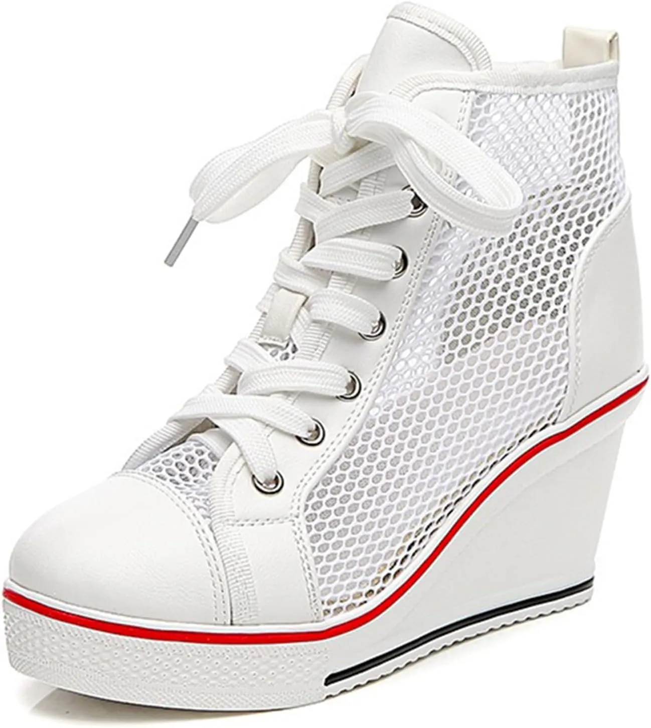 Women's Sneaker Shoes High Heel Fashionable Canvas Shoes High Tube Lace Up Wedge Edge Zipper Slope Angle Shoes Size 4-11