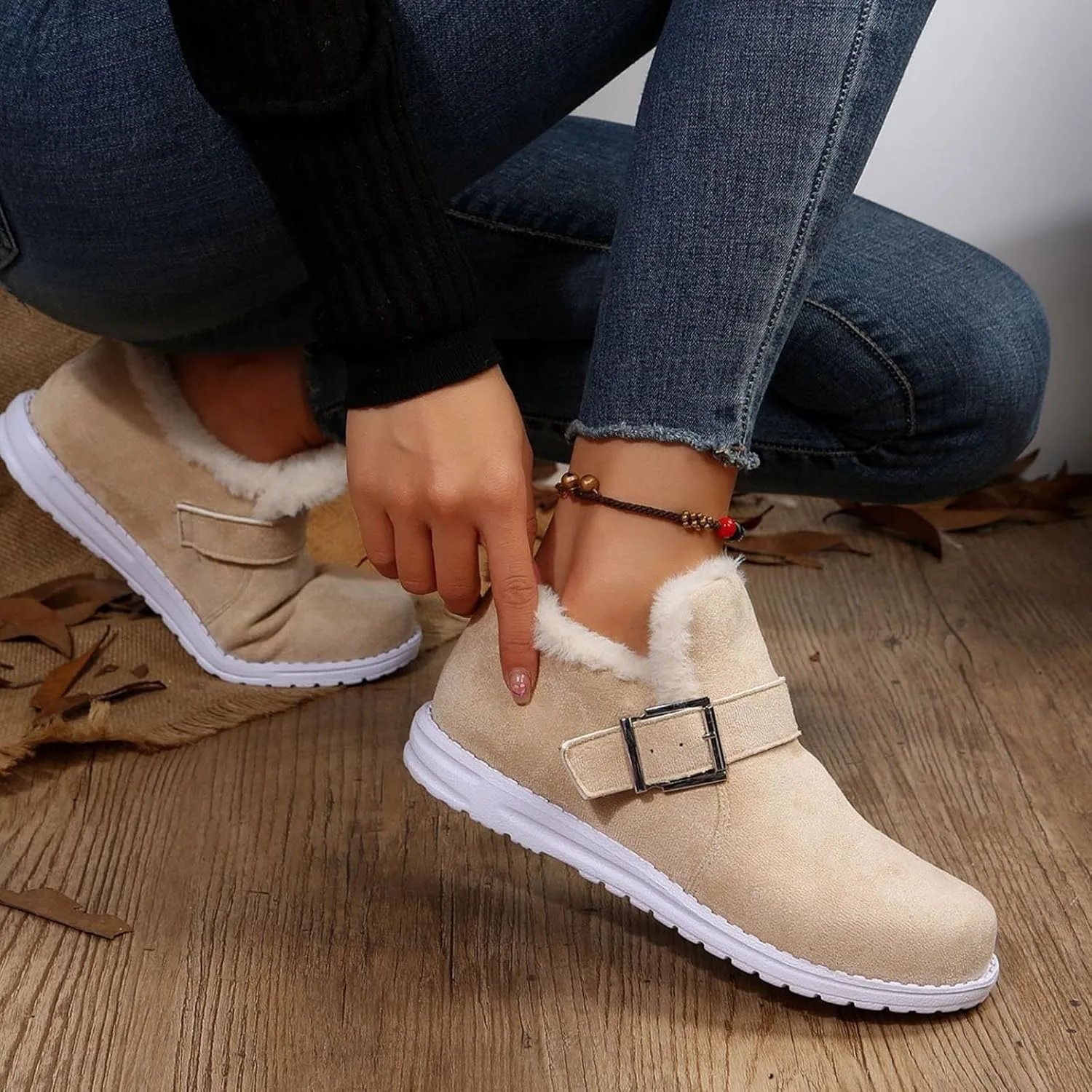 Women's Snow Boots Winter Boots Warm Fleece Lined Ankle Booties Hiking Trekking Climbing Shoes Anti-Slip Water-proof Outdoor Boots Work Boots Slip On Loafers Shoes with Metal Buckle