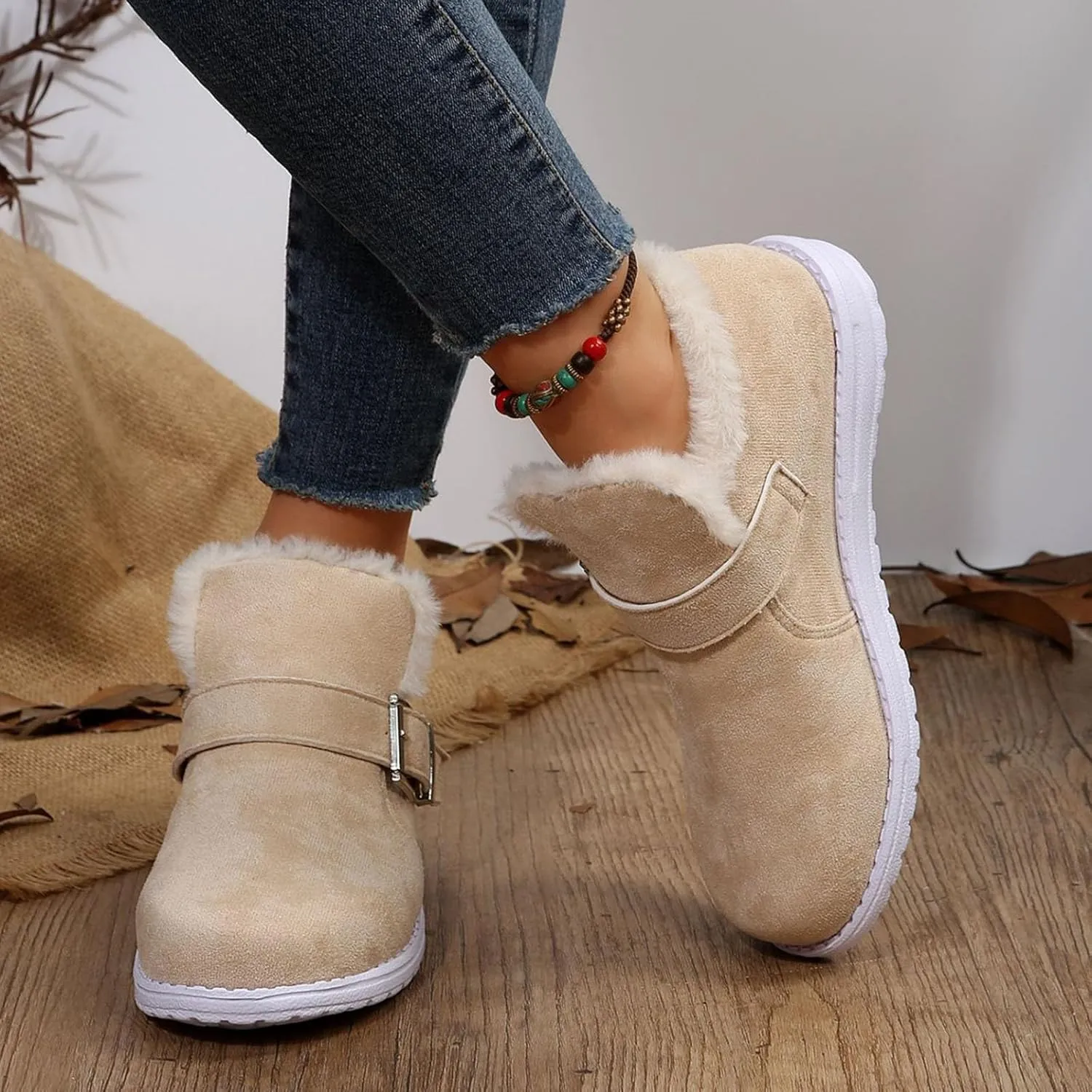 Women's Snow Boots Winter Boots Warm Fleece Lined Ankle Booties Hiking Trekking Climbing Shoes Anti-Slip Water-proof Outdoor Boots Work Boots Slip On Loafers Shoes with Metal Buckle