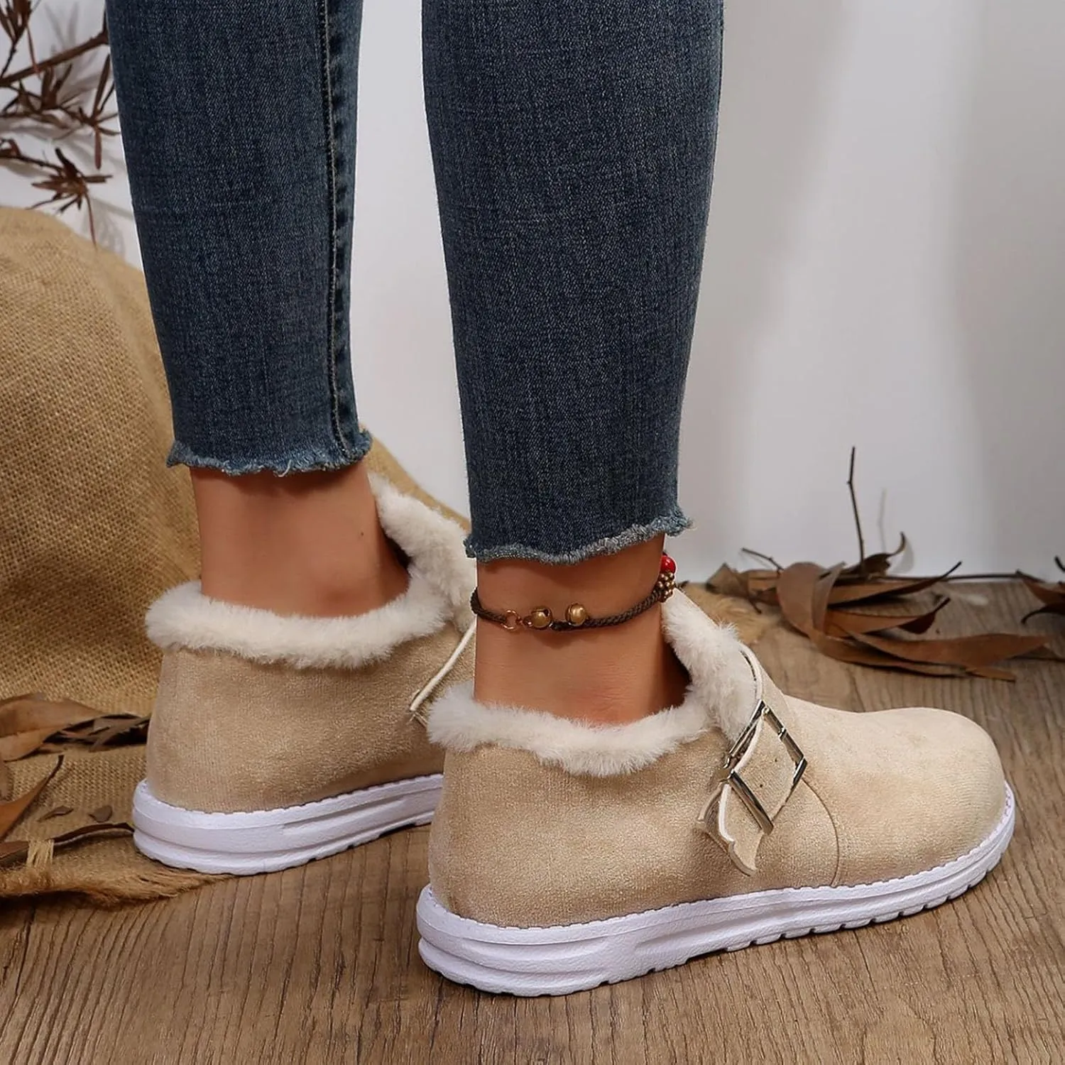 Women's Snow Boots Winter Boots Warm Fleece Lined Ankle Booties Hiking Trekking Climbing Shoes Anti-Slip Water-proof Outdoor Boots Work Boots Slip On Loafers Shoes with Metal Buckle