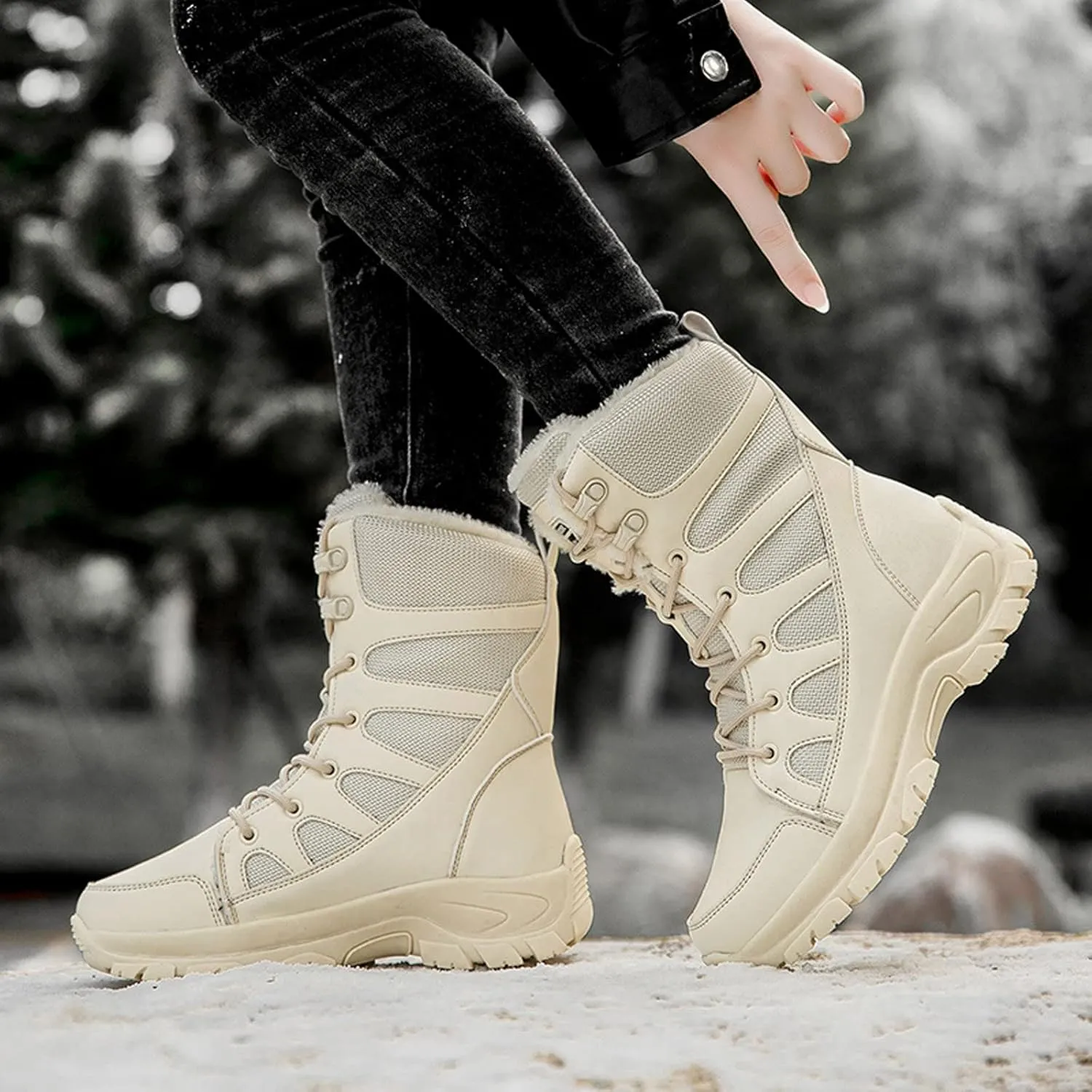 Women's Winter Snow Boot Platform Ankle Boots for Women Water-proof Non-Slip Sneakers Mid-Calf Boots Insulated Warm Fleece Lined Lace Up Cold Weather Boots Platform Boots Sneakers Lightweight