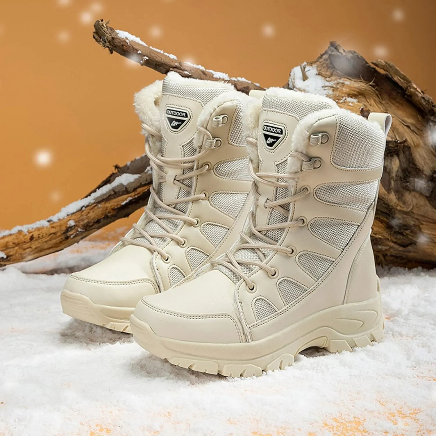 Women's Winter Snow Boot Platform Ankle Boots for Women Water-proof Non-Slip Sneakers Mid-Calf Boots Insulated Warm Fleece Lined Lace Up Cold Weather Boots Platform Boots Sneakers Lightweight