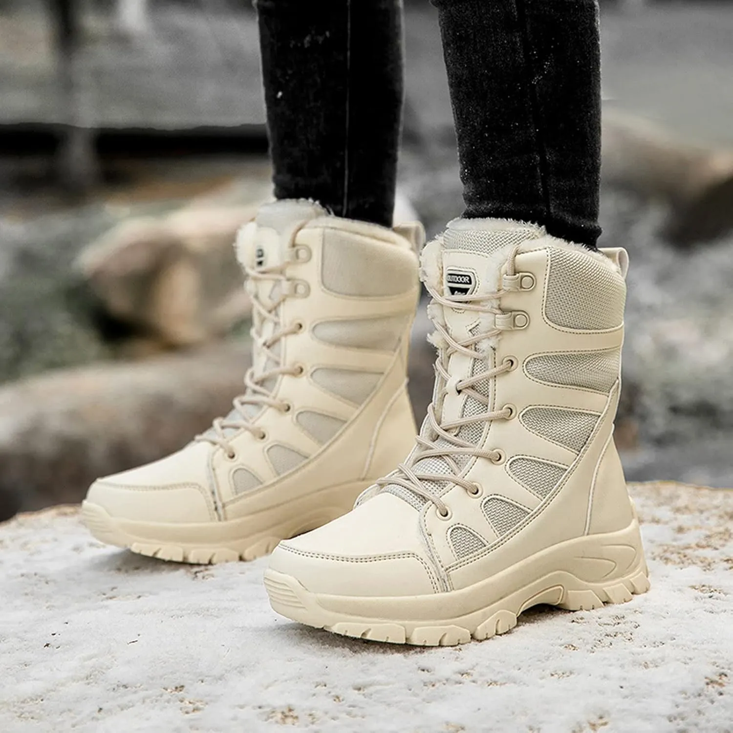 Women's Winter Snow Boot Platform Ankle Boots for Women Water-proof Non-Slip Sneakers Mid-Calf Boots Insulated Warm Fleece Lined Lace Up Cold Weather Boots Platform Boots Sneakers Lightweight