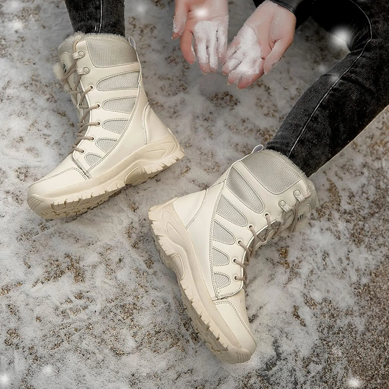 Women's Winter Snow Boot Platform Ankle Boots for Women Water-proof Non-Slip Sneakers Mid-Calf Boots Insulated Warm Fleece Lined Lace Up Cold Weather Boots Platform Boots Sneakers Lightweight