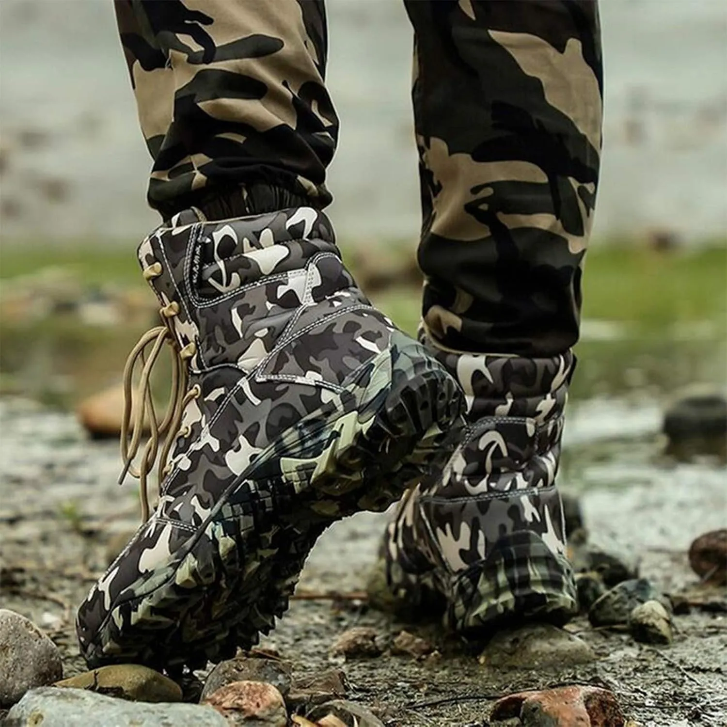 Wygwlg Men Military Boots, Quality Tactical Desert Combat Ankle Boats Work Shoes, Outdoor Male Camouflage Hiking Boots,40