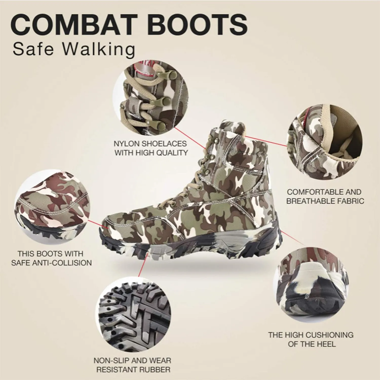 Wygwlg Men Military Boots, Quality Tactical Desert Combat Ankle Boats Work Shoes, Outdoor Male Camouflage Hiking Boots,40
