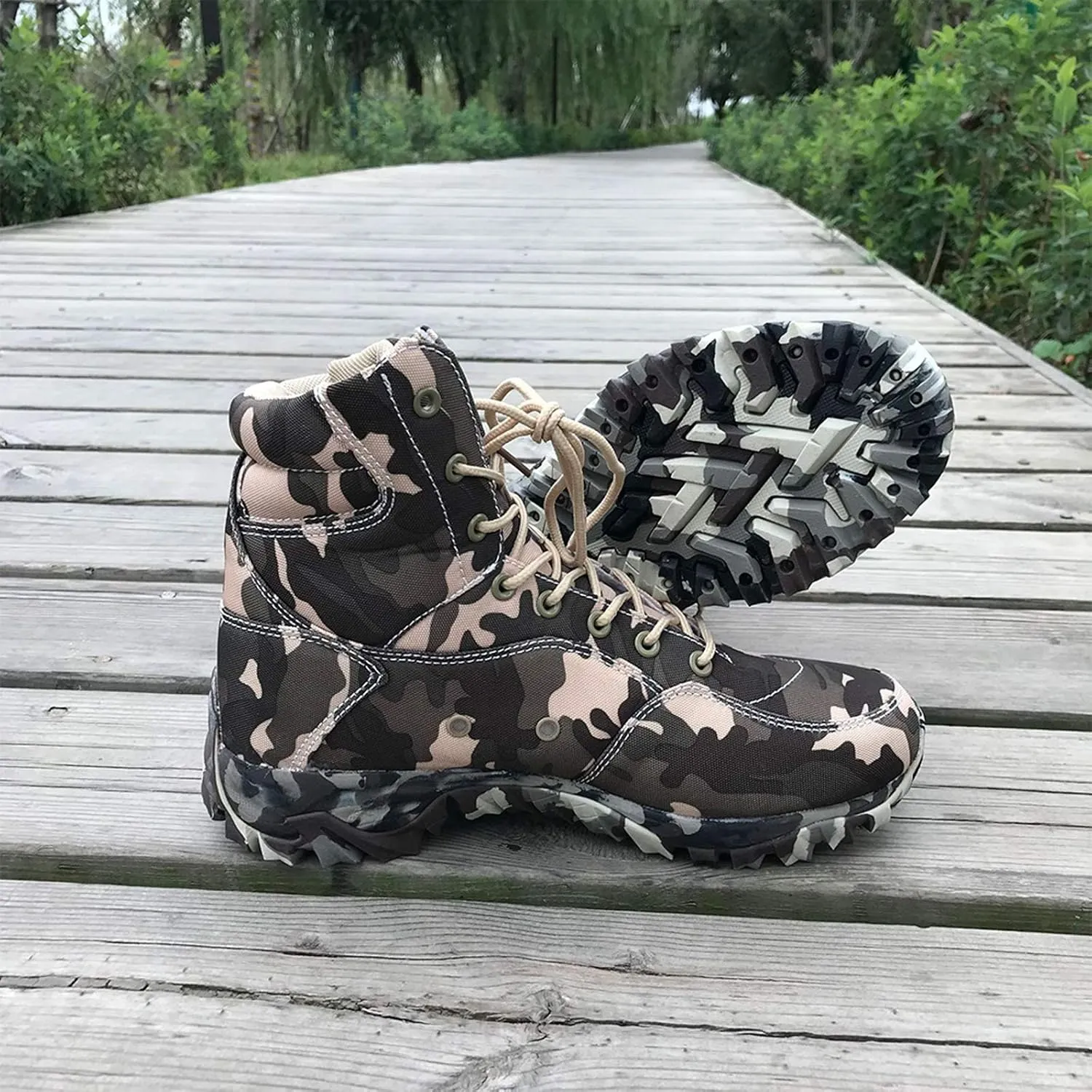Wygwlg Men Military Boots, Quality Tactical Desert Combat Ankle Boats Work Shoes, Outdoor Male Camouflage Hiking Boots,40