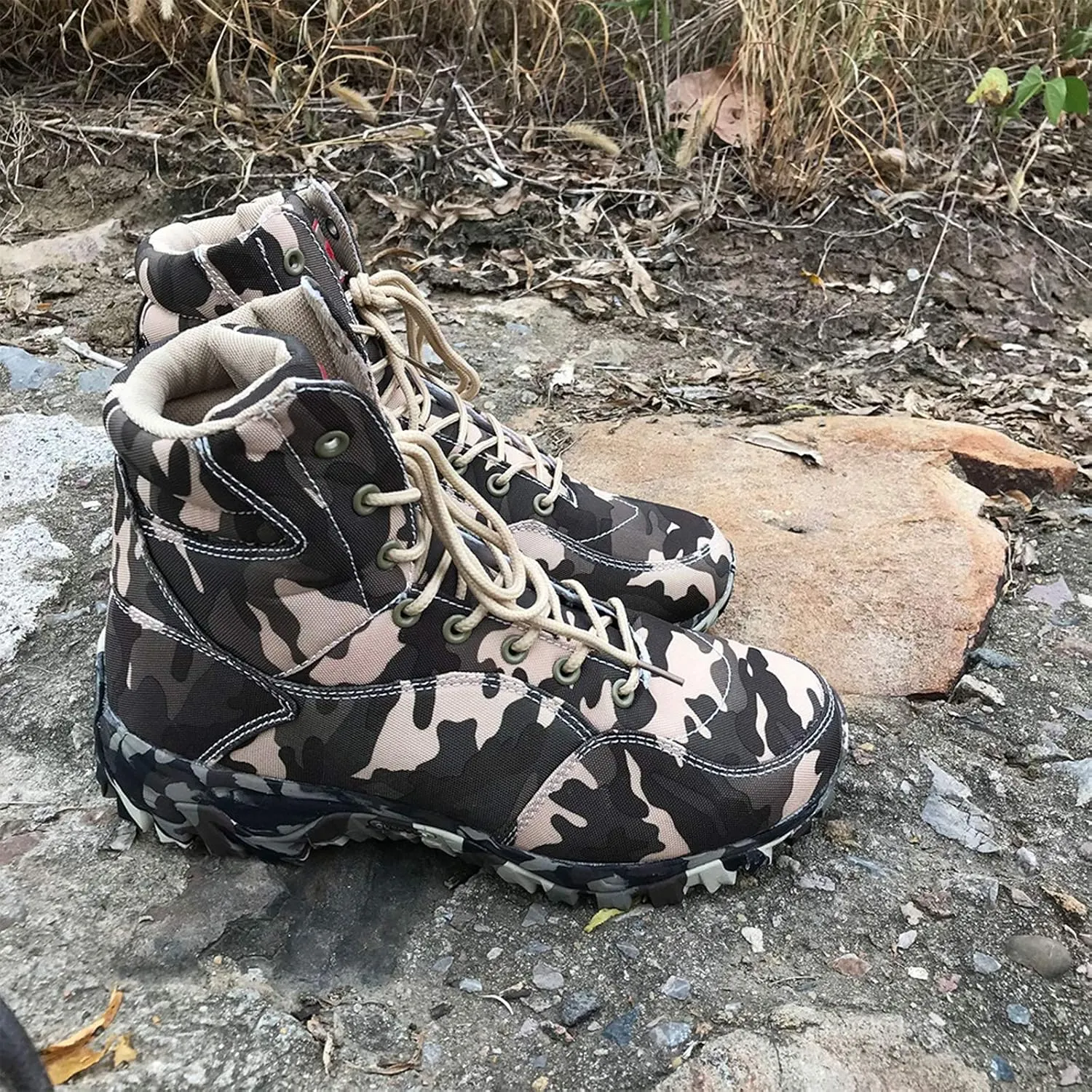 Wygwlg Men Military Boots, Quality Tactical Desert Combat Ankle Boats Work Shoes, Outdoor Male Camouflage Hiking Boots,40